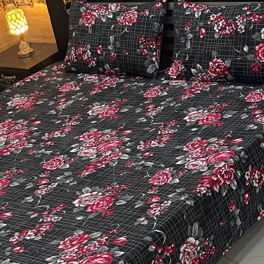 3 Pcs Crystal Cotton Printed Double Bedsheet