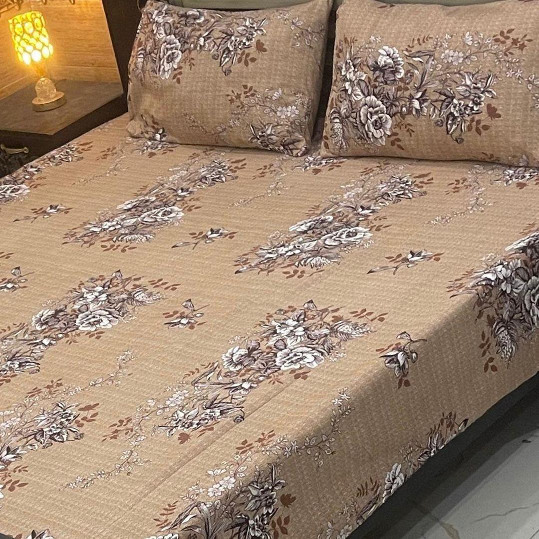 3 Pcs Crystal Cotton Printed Double Bedsheet