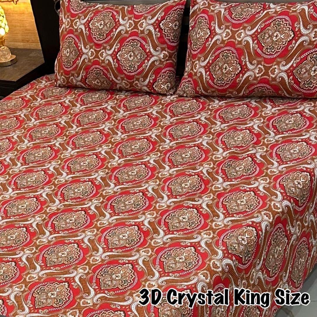 3 Pcs Crystal Cotton Printed Double Bedsheet