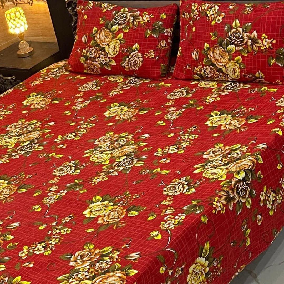 3 Pcs Crystal Cotton Printed Double Bedsheet
