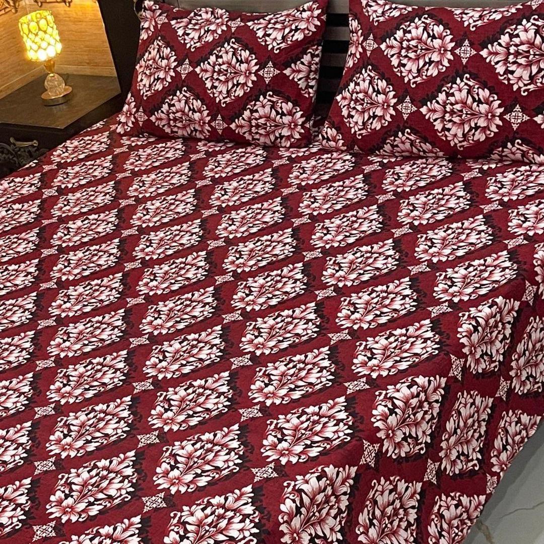 3 Pcs Crystal Cotton Printed Double Bedsheet