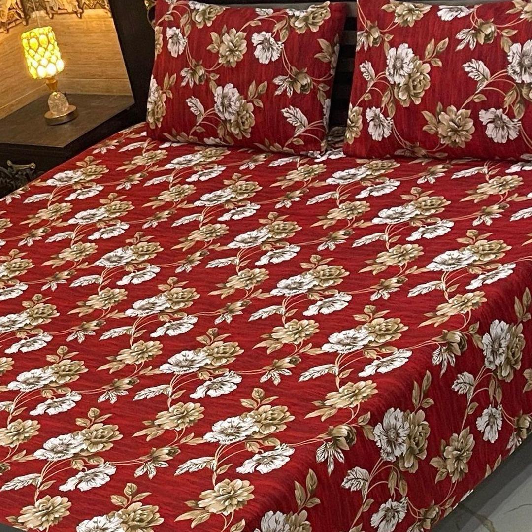 3 Pcs Crystal Cotton Printed Double Bedsheet