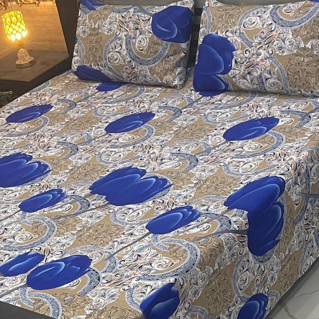 3 Pcs Crystal Cotton Printed Double Bedsheet