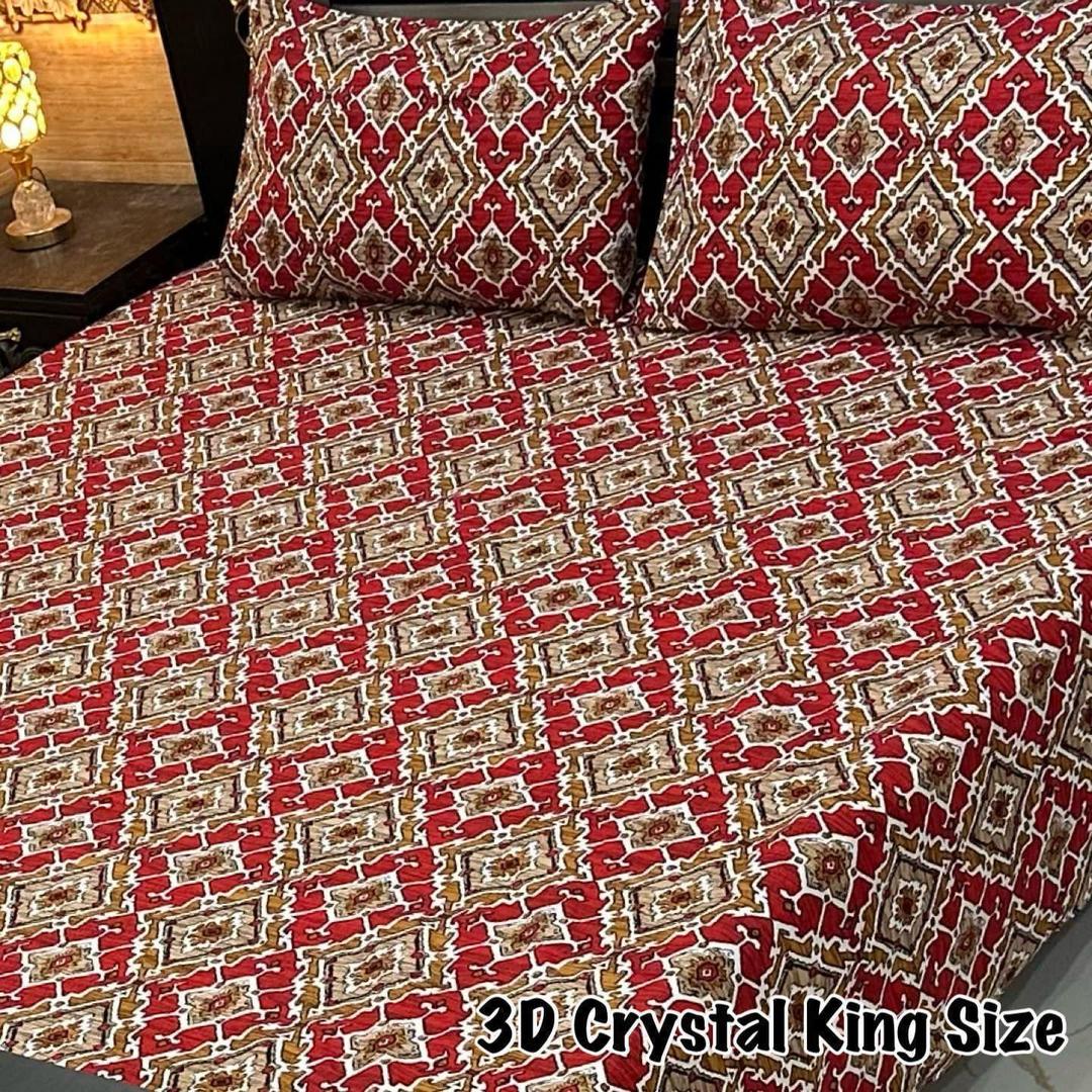 3 Pcs Crystal Cotton Printed Double Bedsheet