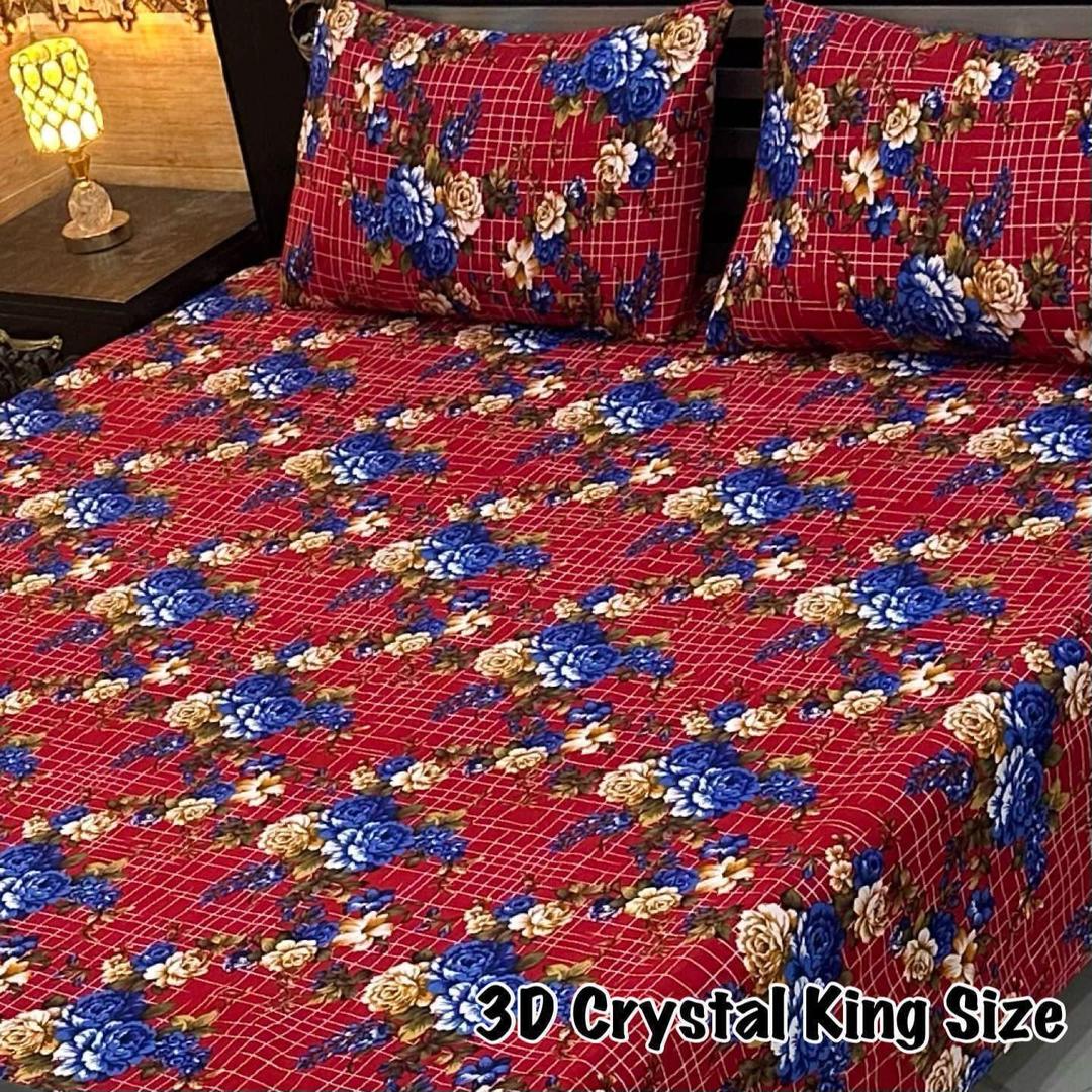 3 Pcs Crystal Cotton Printed Double Bedsheet
