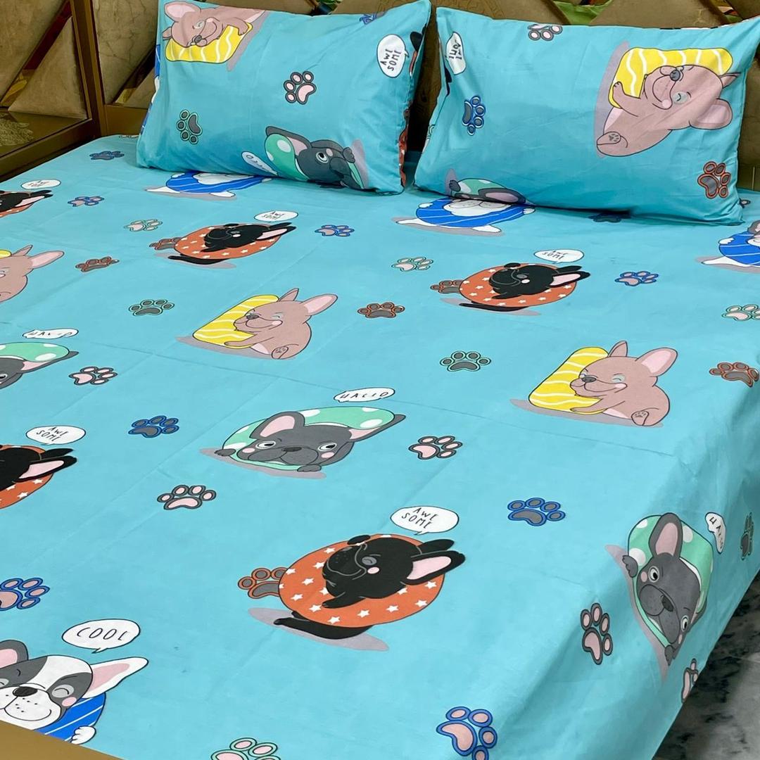 3 Pcs Cotton Printed Double Bedsheet