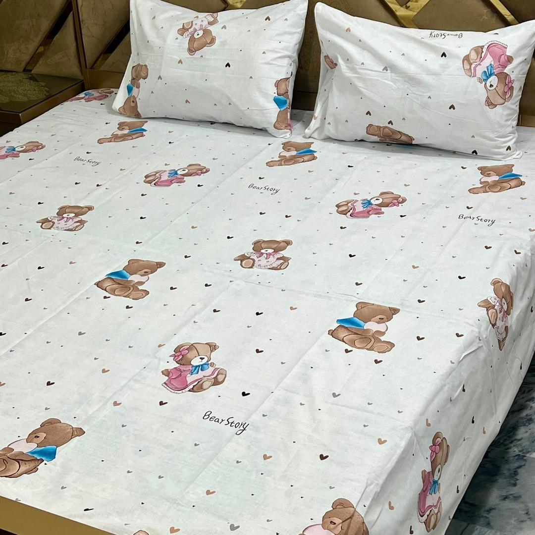 3 Pcs Cotton Printed Double Bedsheet