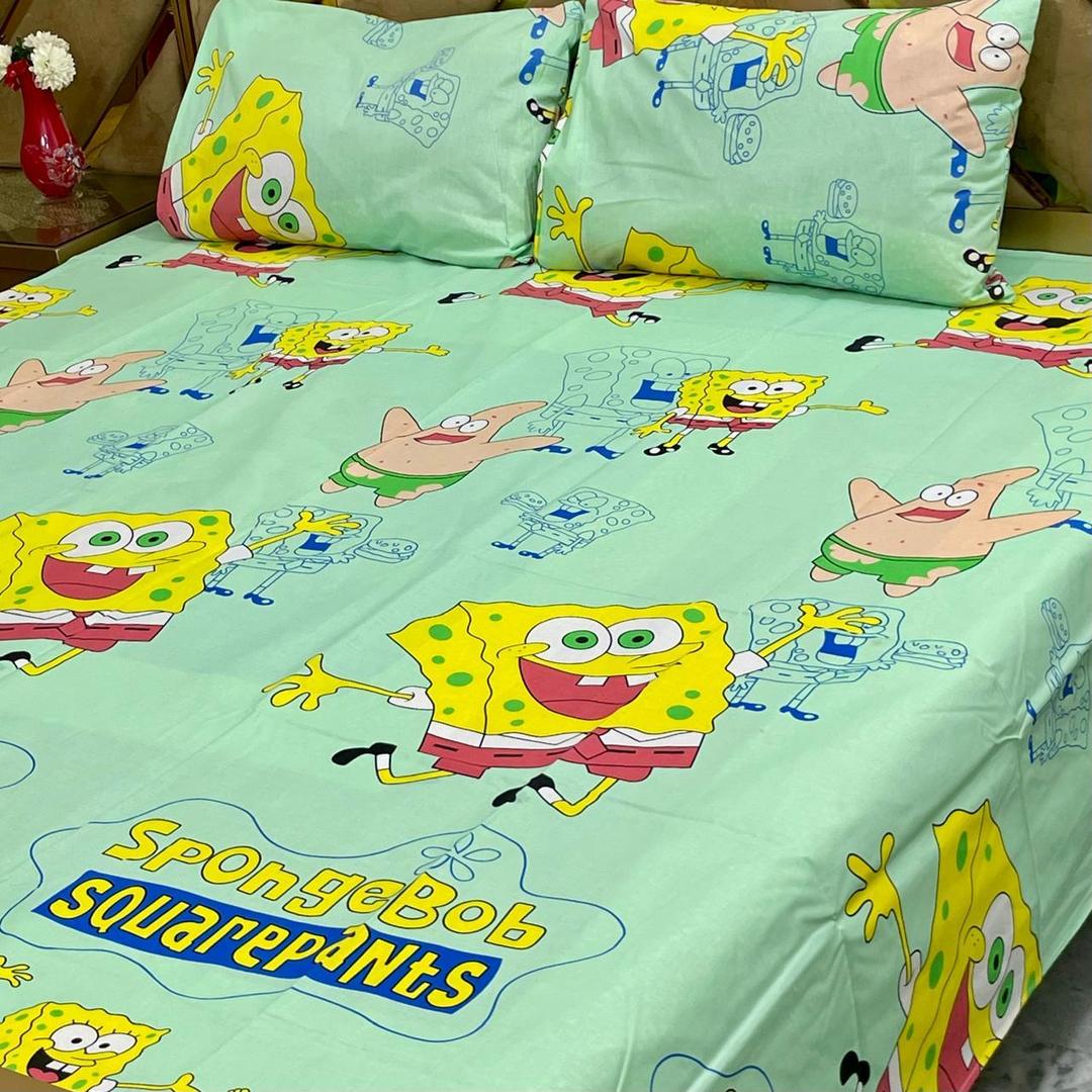 3 Pcs Cotton Printed Double Bedsheet