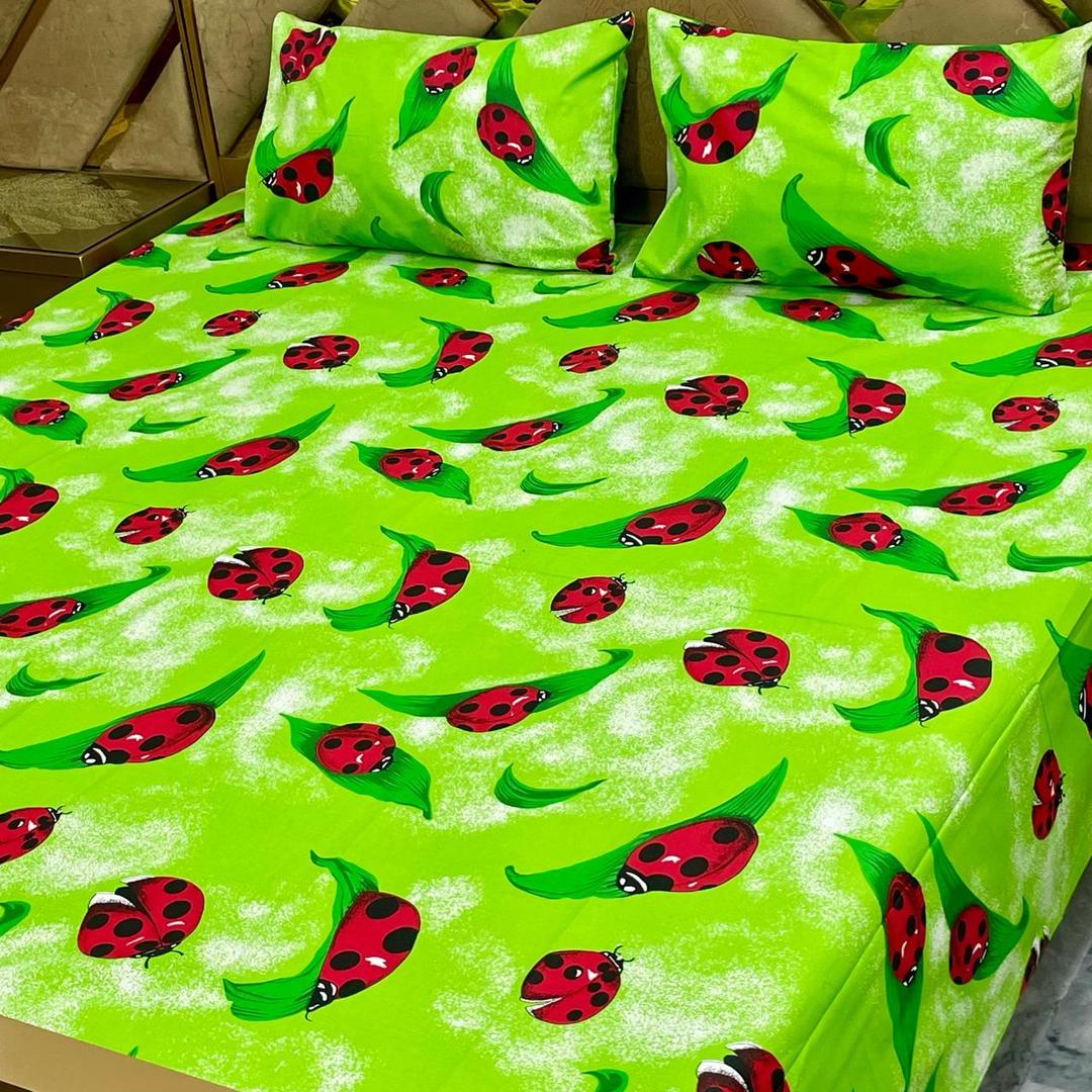3 Pcs Cotton Printed Double Bedsheet