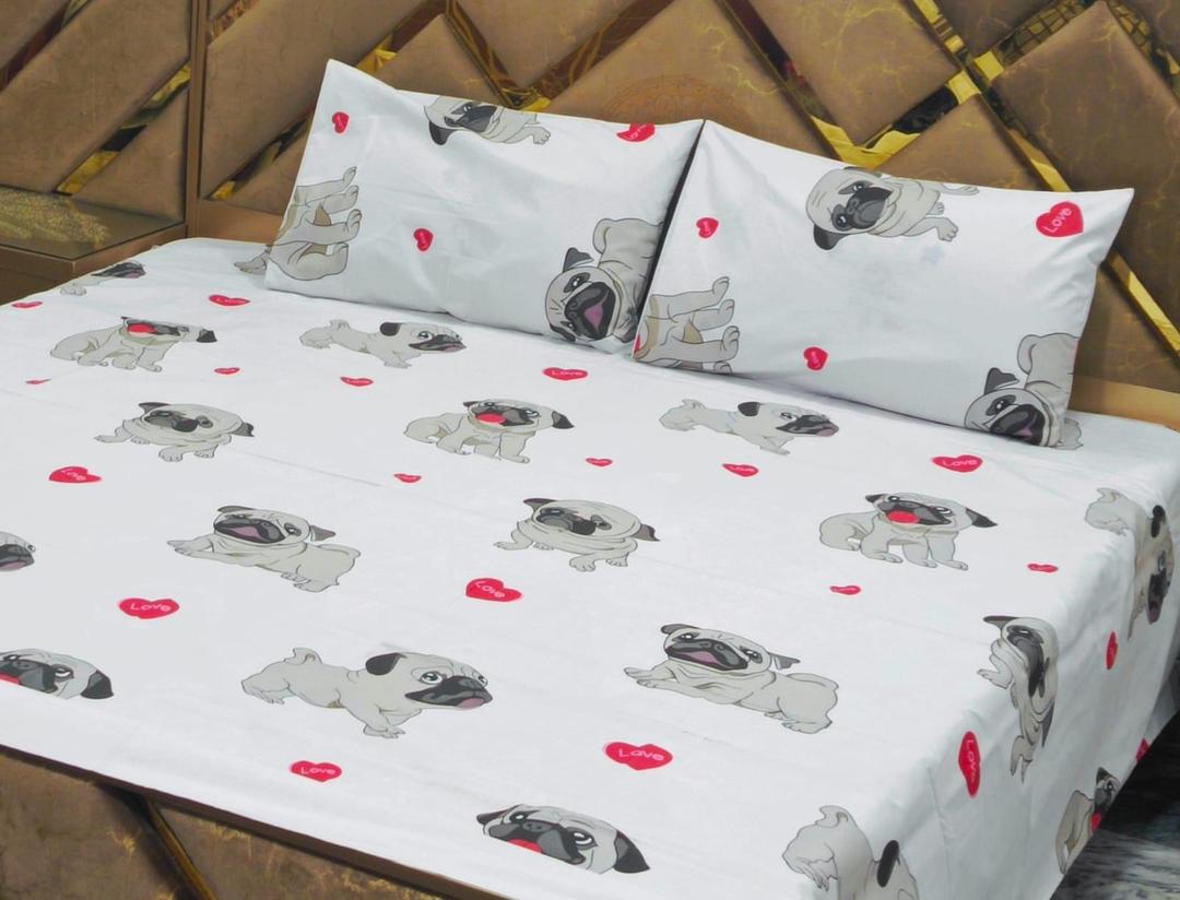 3 Pcs Cotton Printed Double Bedsheet