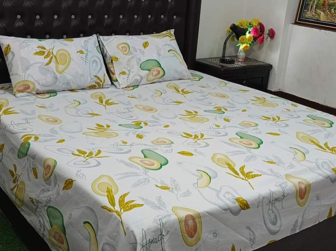 3 Pcs Cotton Printed Double Bedsheet