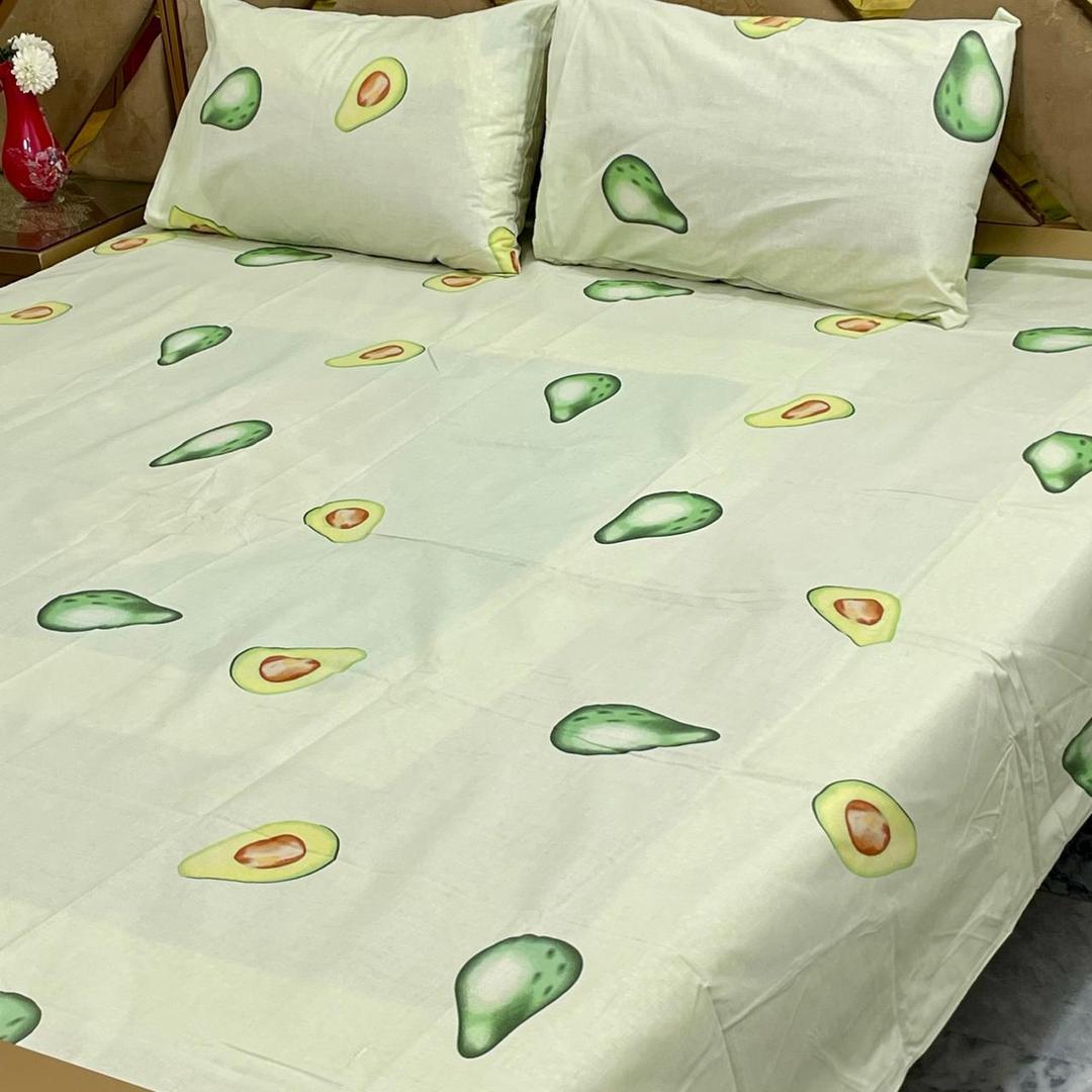 3 Pcs Cotton Printed Double Bedsheet