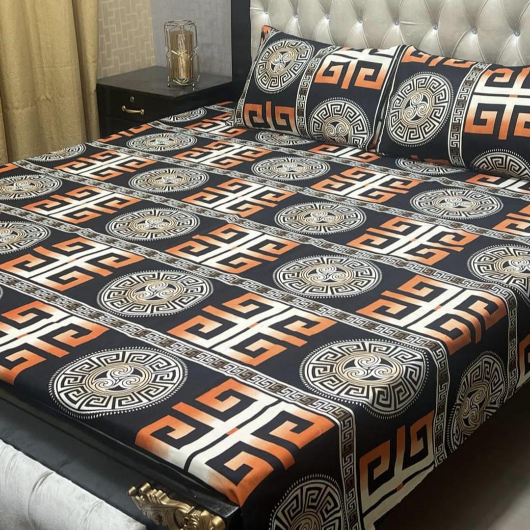 3 Pcs Crystal Cotton Printed Double Bedsheet