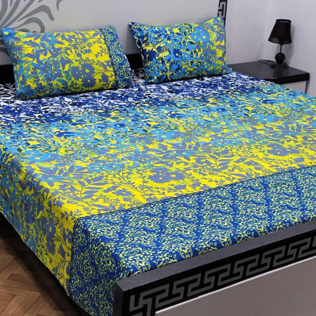 3 Pcs Crystal Cotton Printed Double Bedsheet