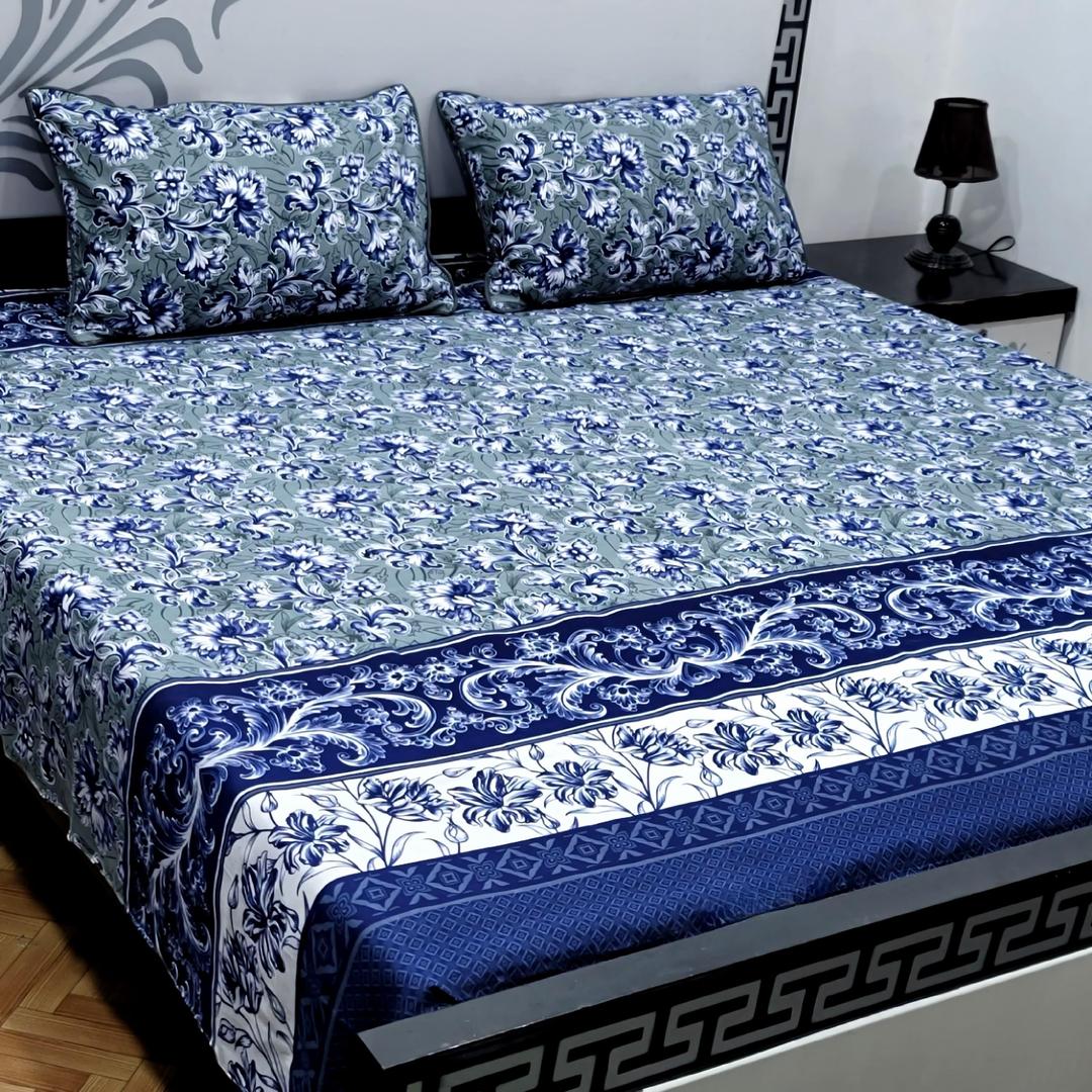 3 Pcs Crystal Cotton Printed Double Bedsheet