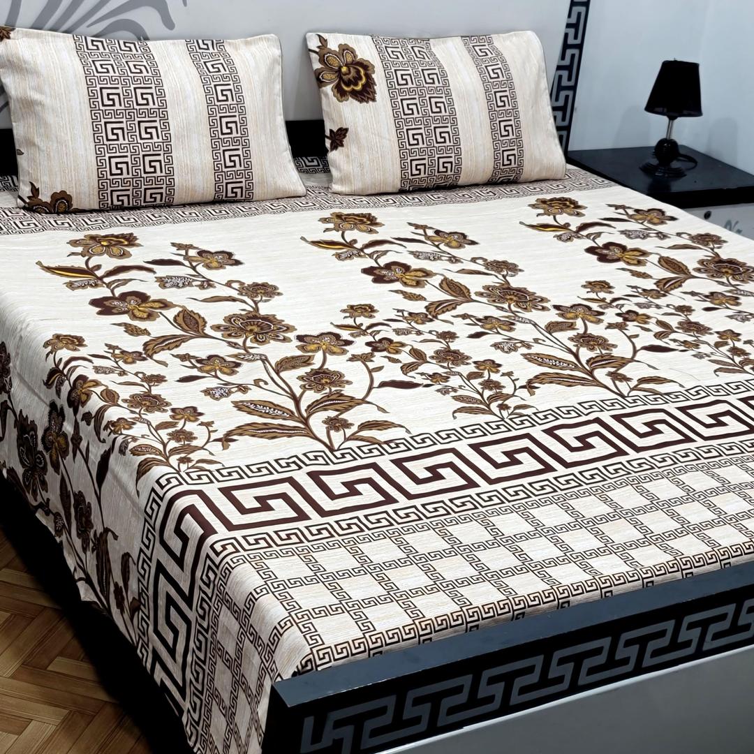 3 Pcs Crystal Cotton Printed Double Bedsheet