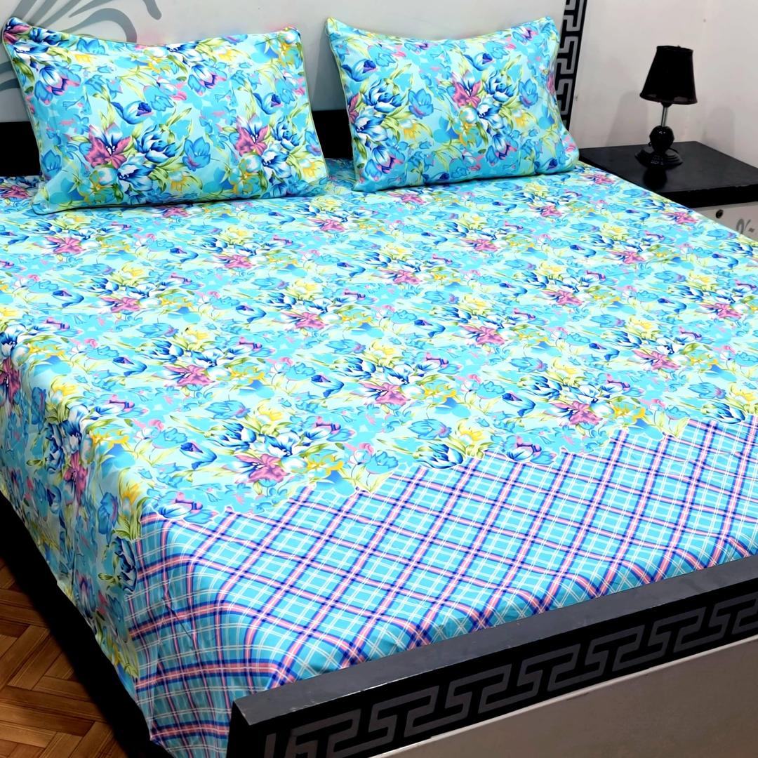 3 Pcs Crystal Cotton Printed Double Bedsheet