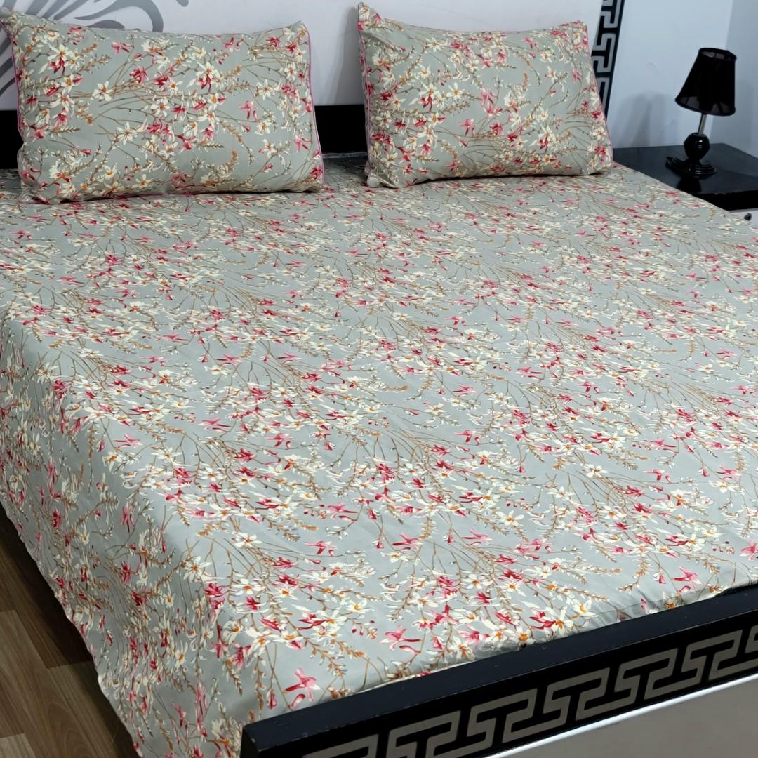 3 Pcs Crystal Cotton Printed Double Bedsheet