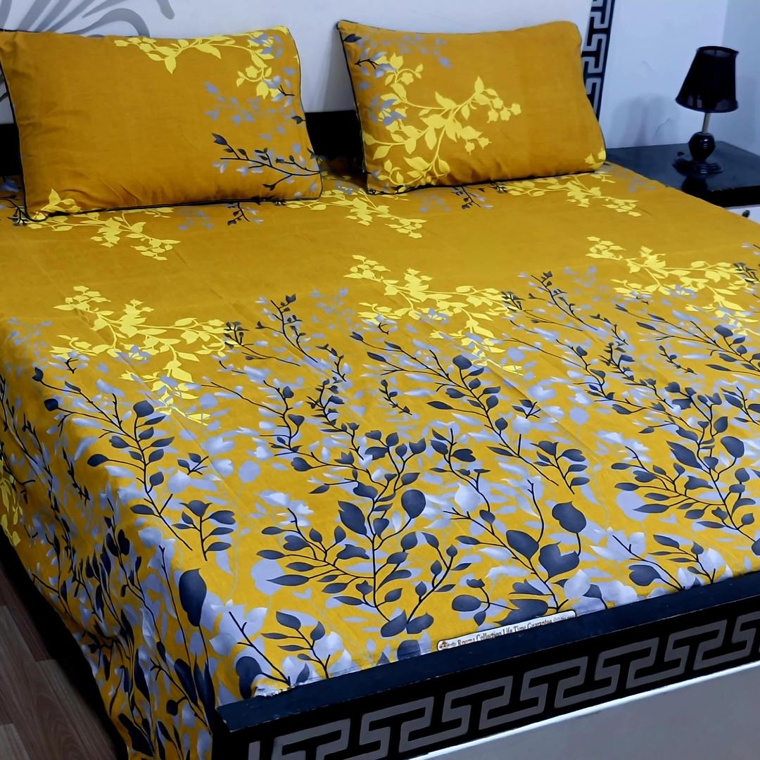 3 Pcs Crystal Cotton Printed Double Bedsheet