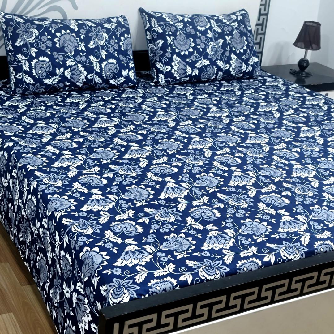 3 Pcs Crystal Cotton Printed Double Bedsheet