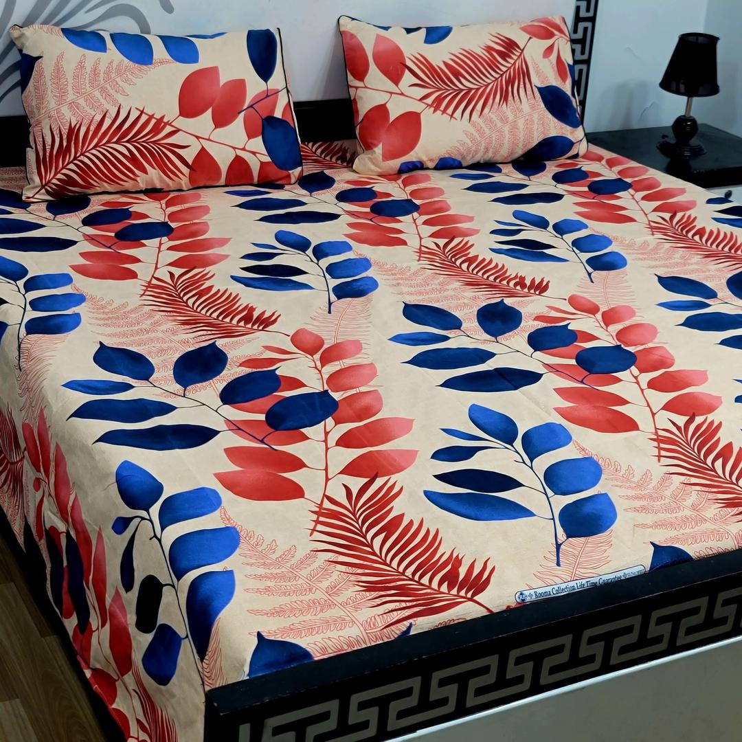 3 Pcs Crystal Cotton Printed Double Bedsheet