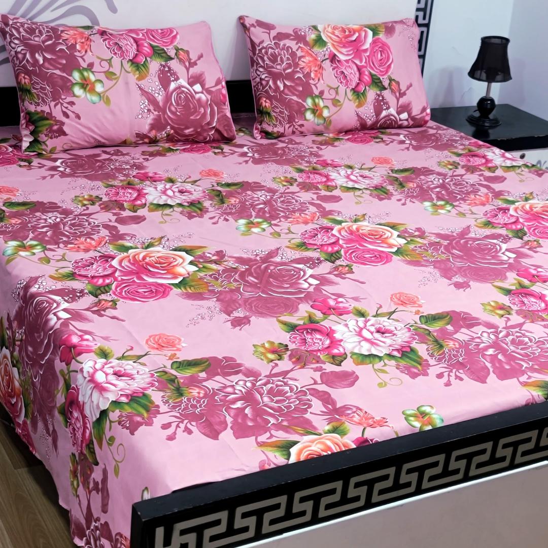 3 Pcs Crystal Cotton Printed Double Bedsheet