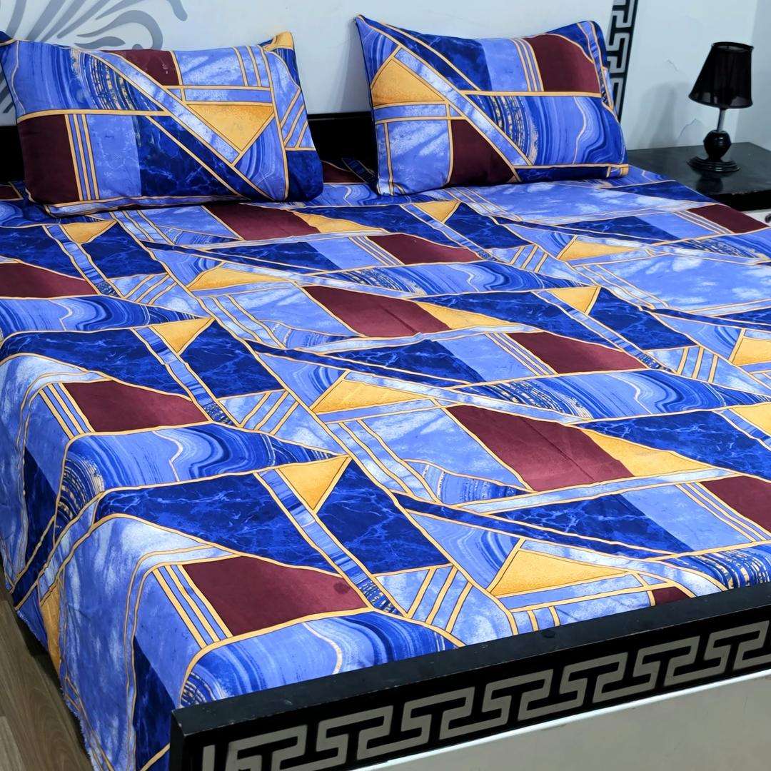 3 Pcs Crystal Cotton Printed Double Bedsheet