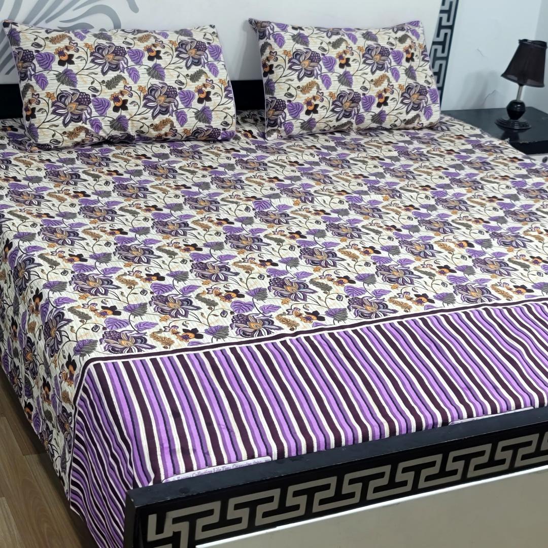 3 Pcs Crystal Cotton Printed Double Bedsheet