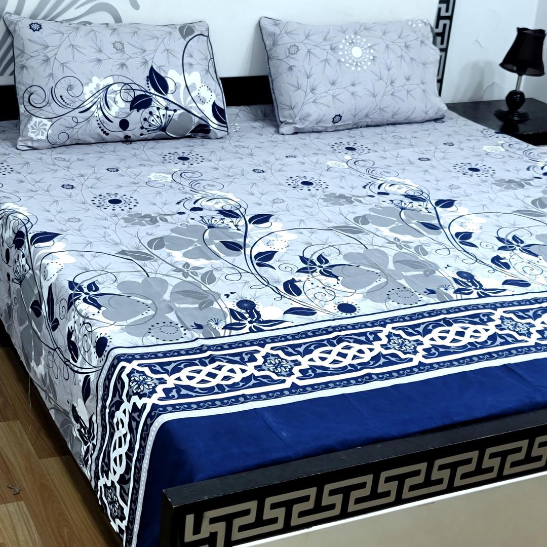 3 Pcs Crystal Cotton Printed Double Bedsheet