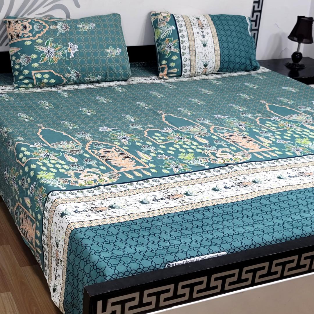 3 Pcs Crystal Cotton Printed Double Bedsheet