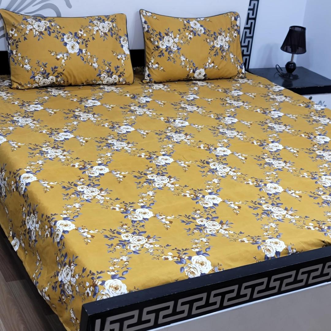 3 Pcs Crystal Cotton Printed Double Bedsheet