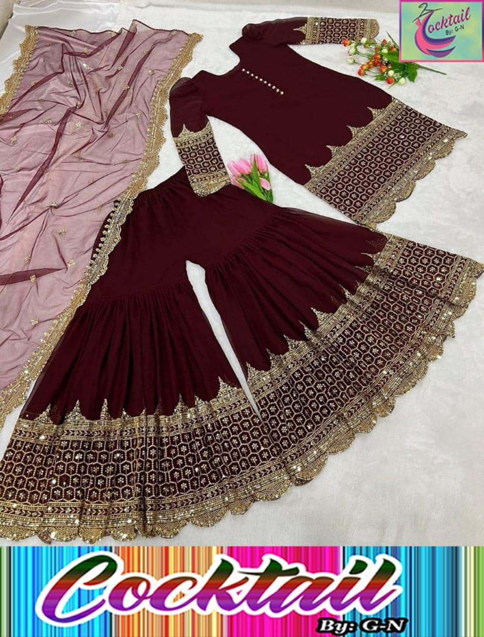 Elegant Women's Stitched Suit in Maroon with Sequins Embroidery - 3 Pcs Set