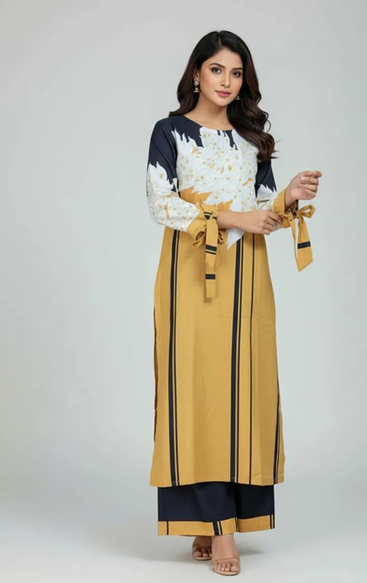 2 Pcs Women's Stitched Grip Silk Printed Shirt And Trouser