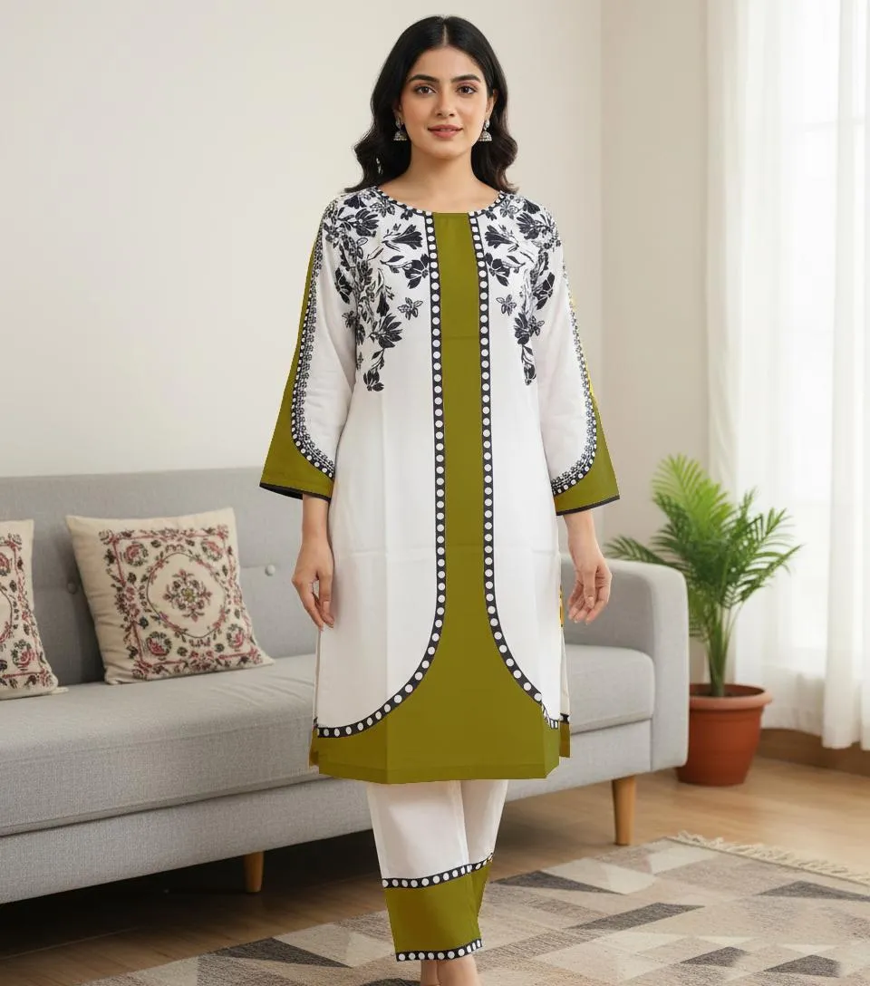 2 Pcs Women's Stitched Grip Silk Printed Shirt And Trouser