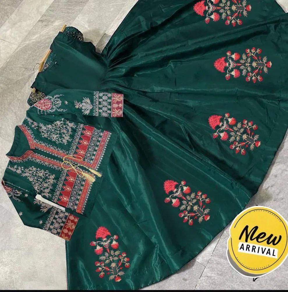 2 Pcs Women's Stitched Shamoz Silk Embroidered Maxi and Jacket