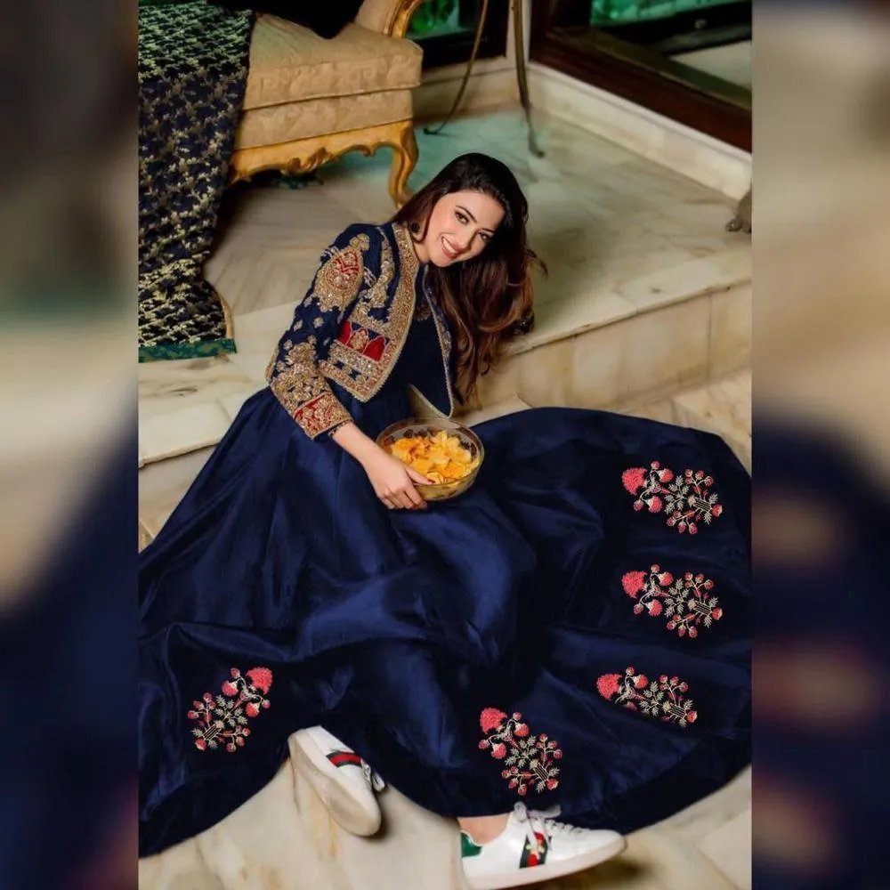 2 Pcs Women's Stitched Shamoz Silk Embroidered Maxi and Jacket