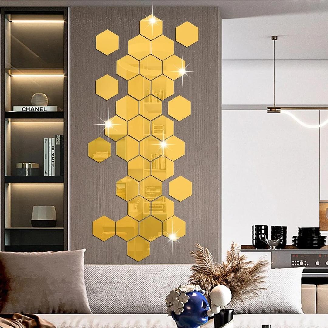Hexagonal Aclyic Mirror Stickers - 4 Pcs