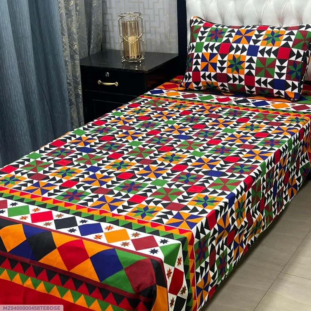 Crystal Cotton Multicolor Printed Bedsheet Set Single Bed