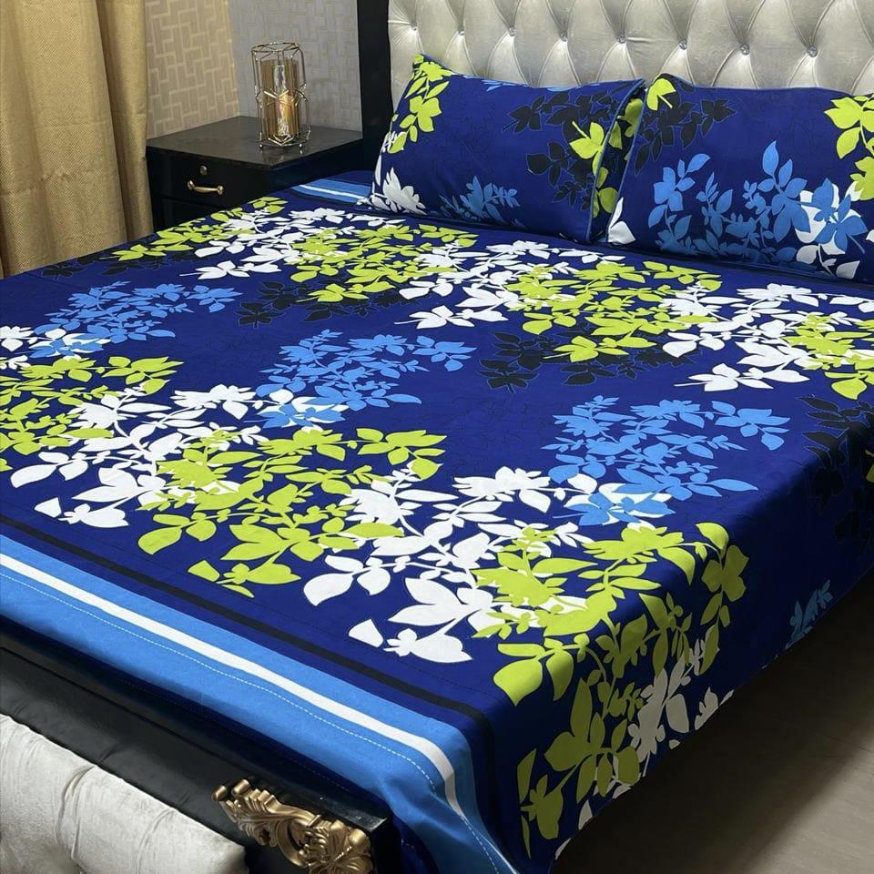 3 Pcs Crystal Cotton Printed Double Bedsheet
