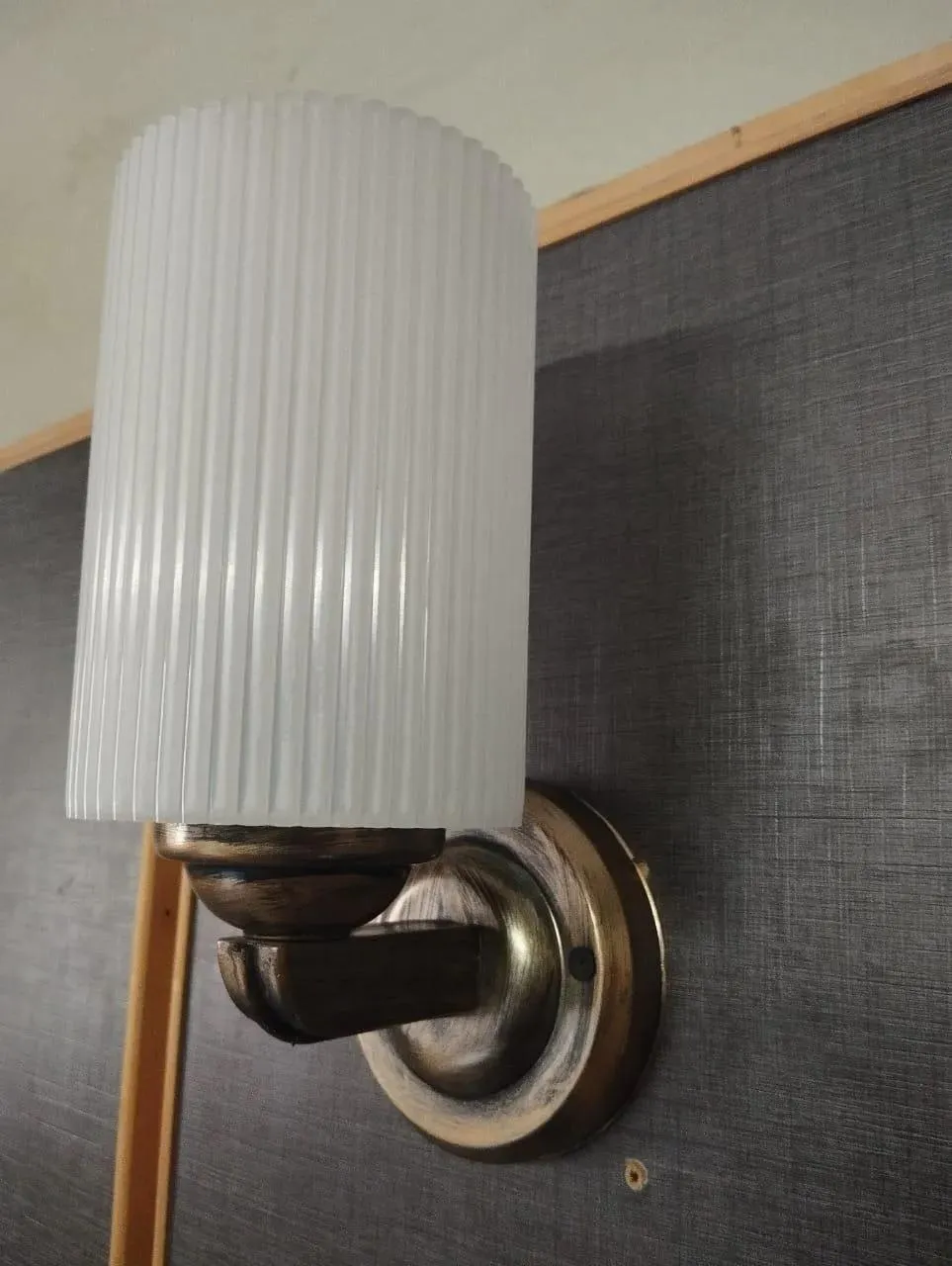 White Ribbed Wall Lamp with Brass Bracket for Home Office