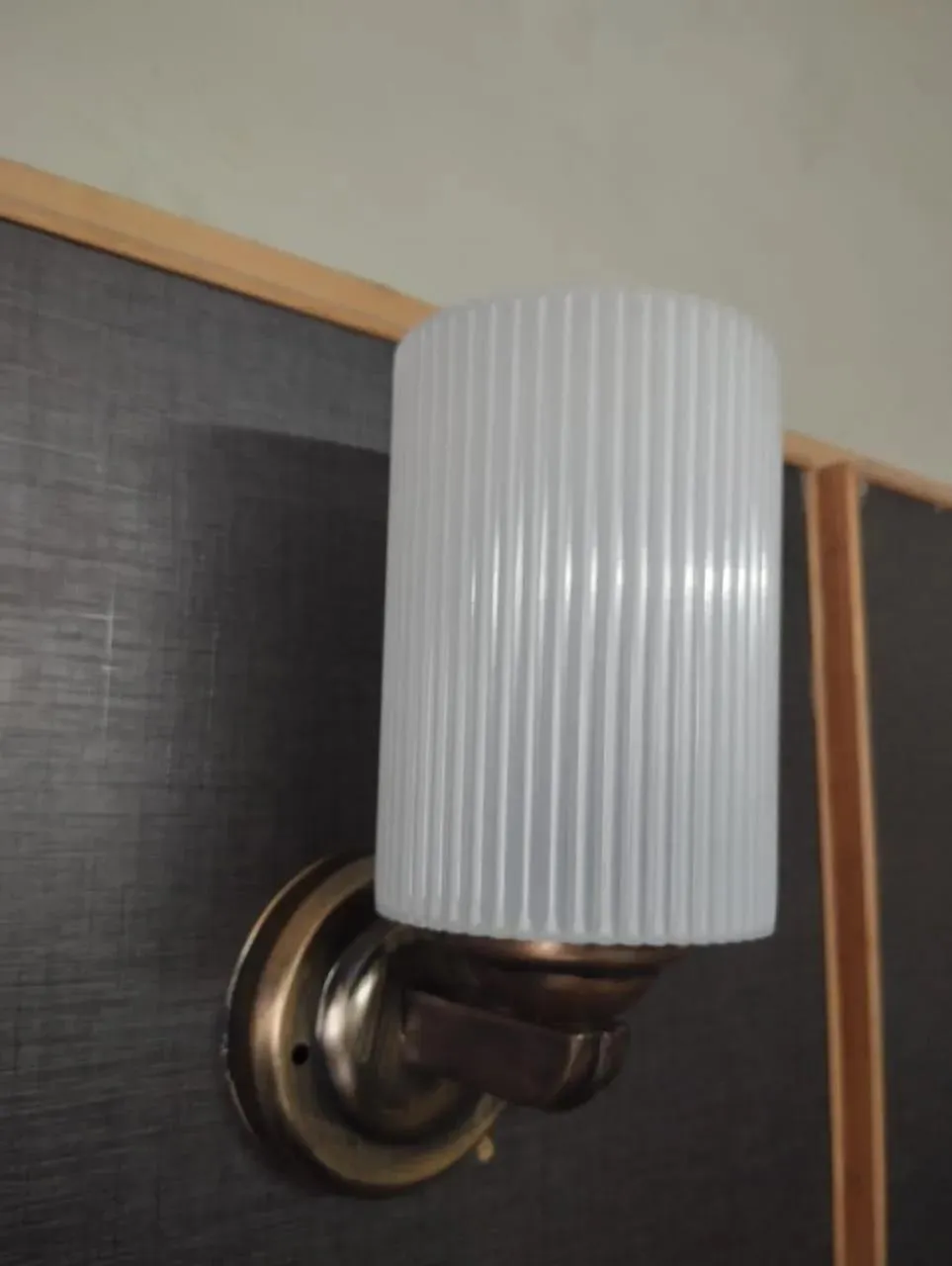 White Ribbed Wall Lamp with Brass Bracket for Home Office