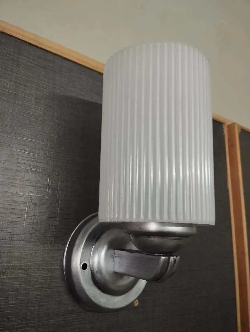 White Ribbed Wall Lamp with Brass Bracket for Home Office