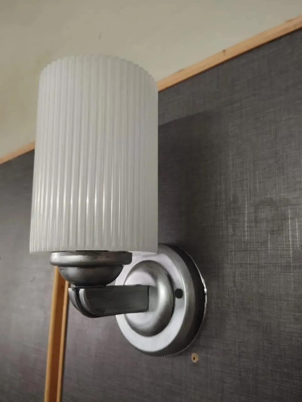 White Ribbed Wall Lamp with Brass Bracket for Home Office