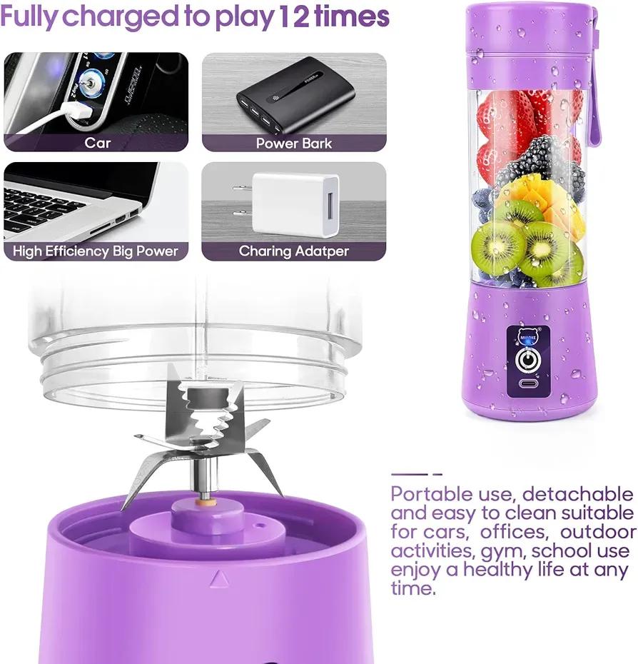 Purple Electric Juicer Blender Portable ABS Kitchen Gadget