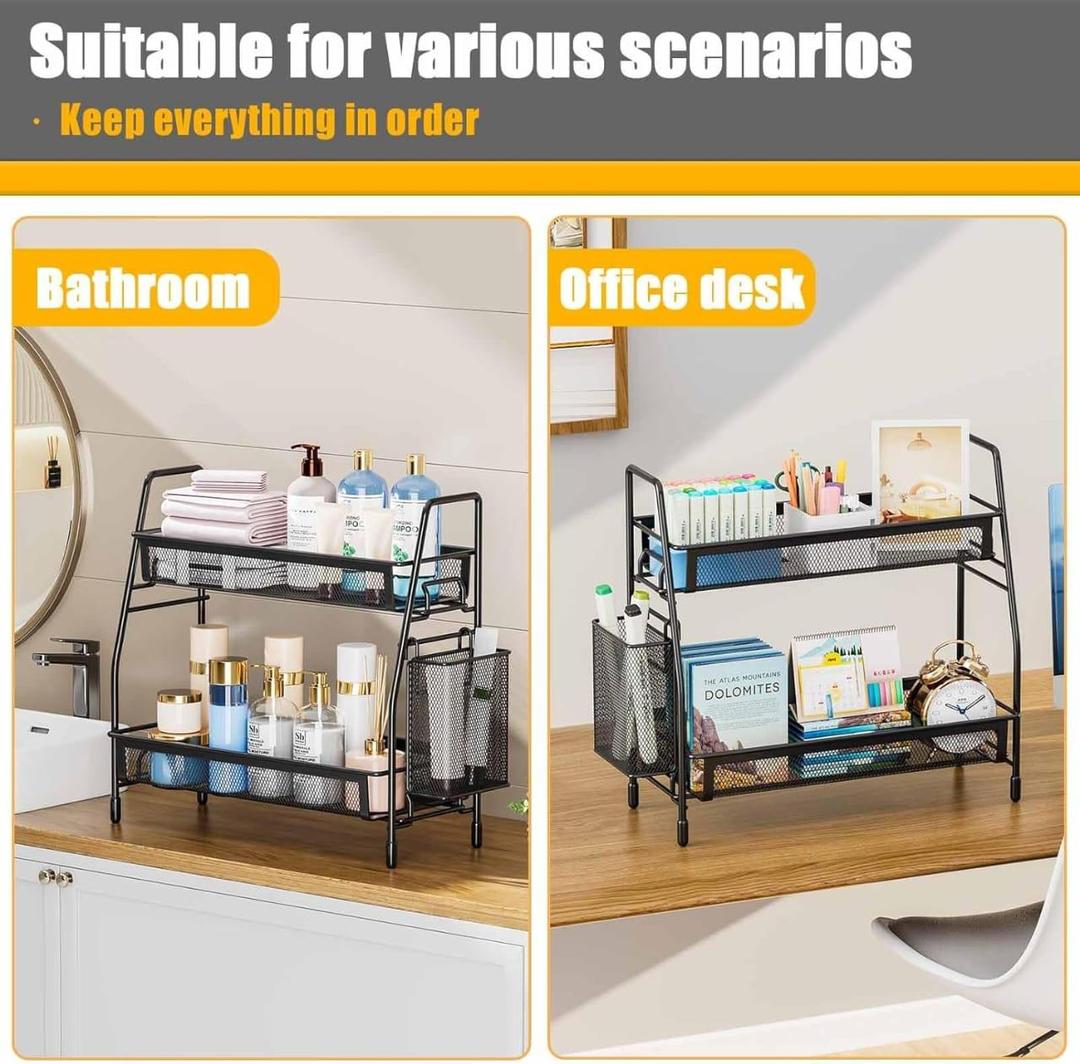 Durable Black Stainless Steel Bathroom Organizer - 1 Pc for Effective Storage Solutions
