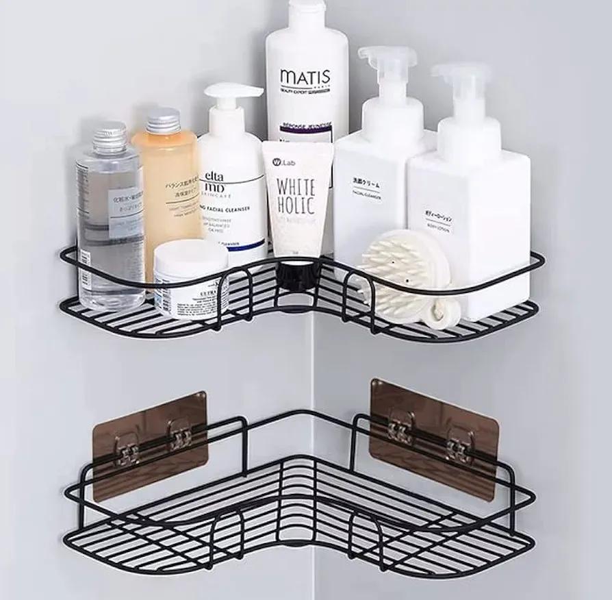 Stylish Black Stainless Steel Bathroom Shelves - 1 Pc for Efficient Organization
