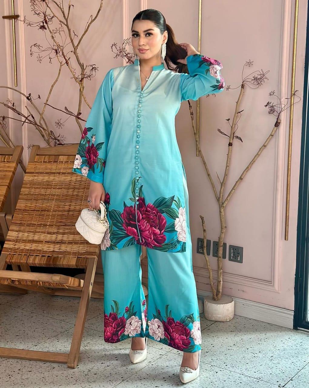 Stunning Women's Printed Shirt and Trouser Set - 2 Pcs Shamoz Silk Ensemble