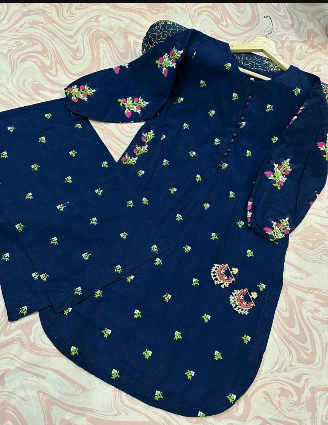 Stylish Women's Stitched Embroidered Shirt and Trouser Set - 2 Pcs