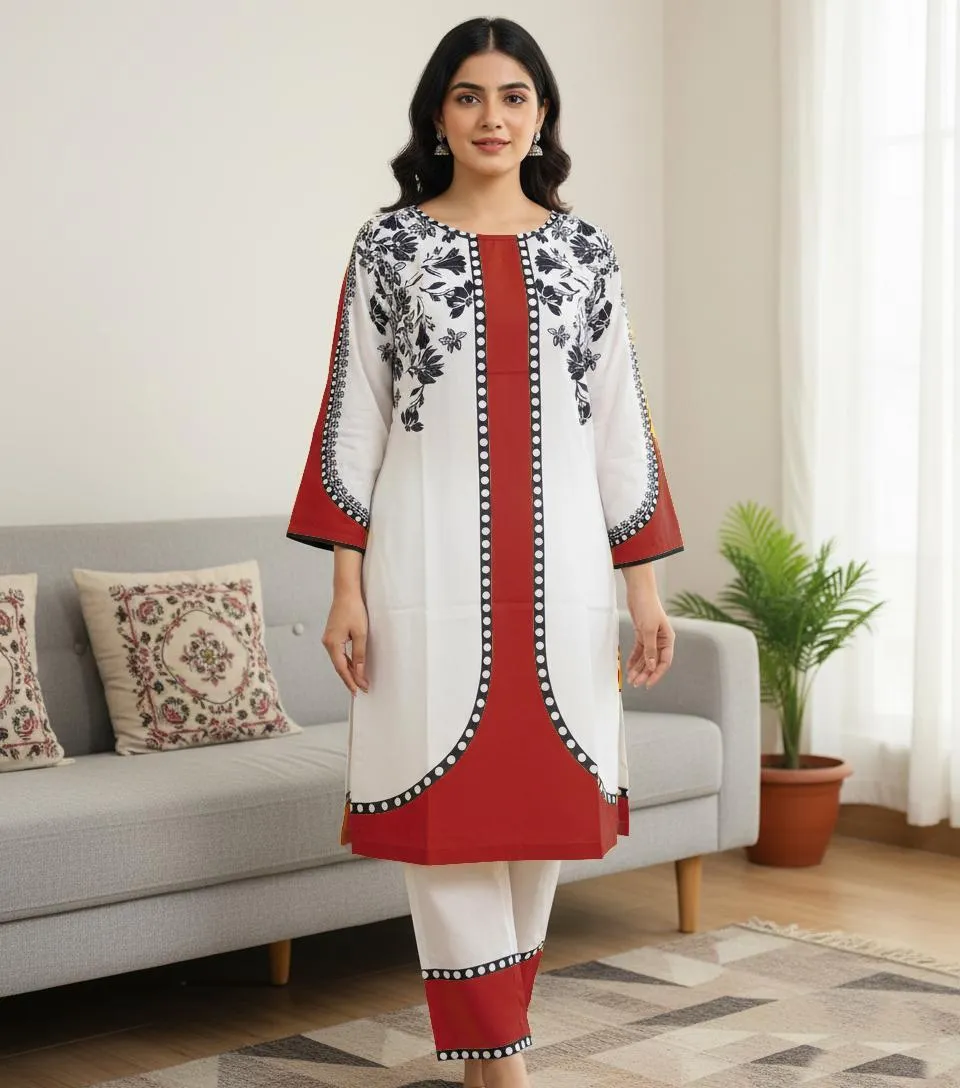 2 Pcs Women's Stitched Grip Silk Printed Co-Ord Set