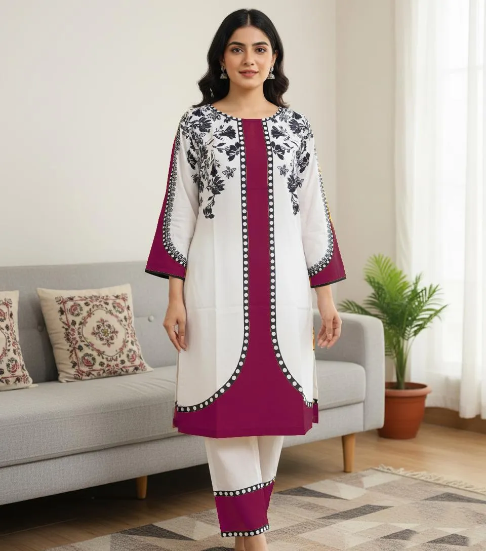 2 Pcs Women's Stitched Grip Silk Printed Co-Ord Set